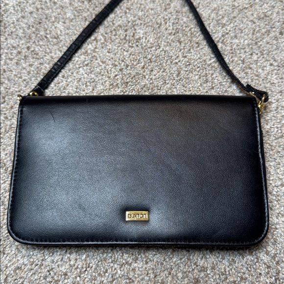 BUXTON Classic Black Leather Crossbody Purse, Wallet, With Mirror - Picture 2 of 13